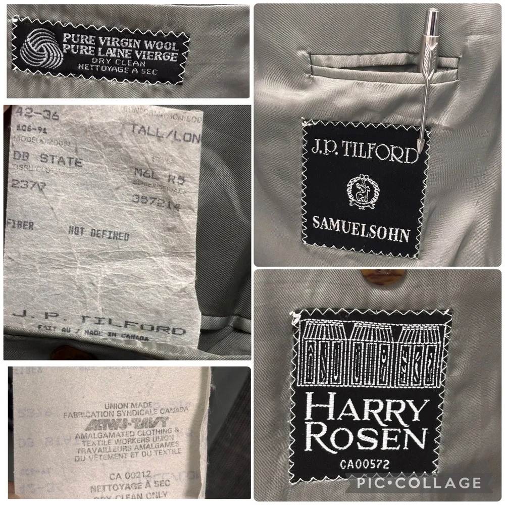 Harry Rosen Tilford Samuelsohn 42L Double Breasted Blazer Wool Jacket Gray Micro